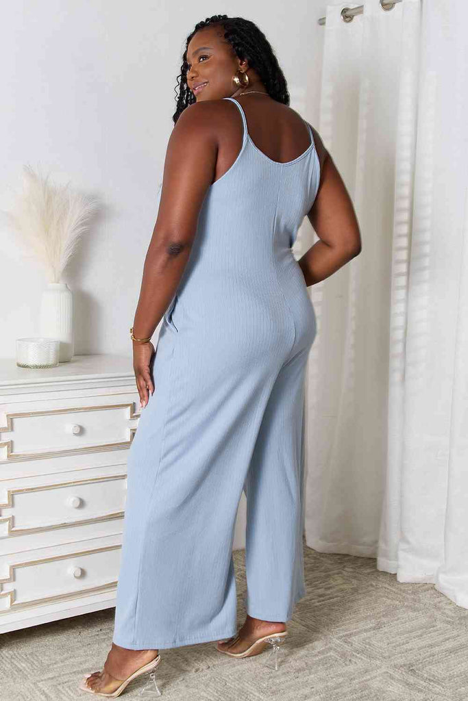 Basic Bae Full Size Spaghetti Strap V-Neck Jumpsuit-Jumpsuits and Rompers-Timber Brooke Boutique, Online Women's Fashion Boutique in Amarillo, Texas