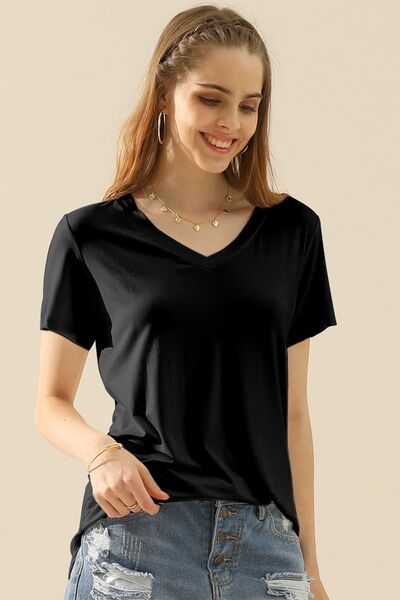 Ninexis Full Size V-Neck Short Sleeve T-Shirt-Timber Brooke Boutique, Online Women's Fashion Boutique in Amarillo, Texas