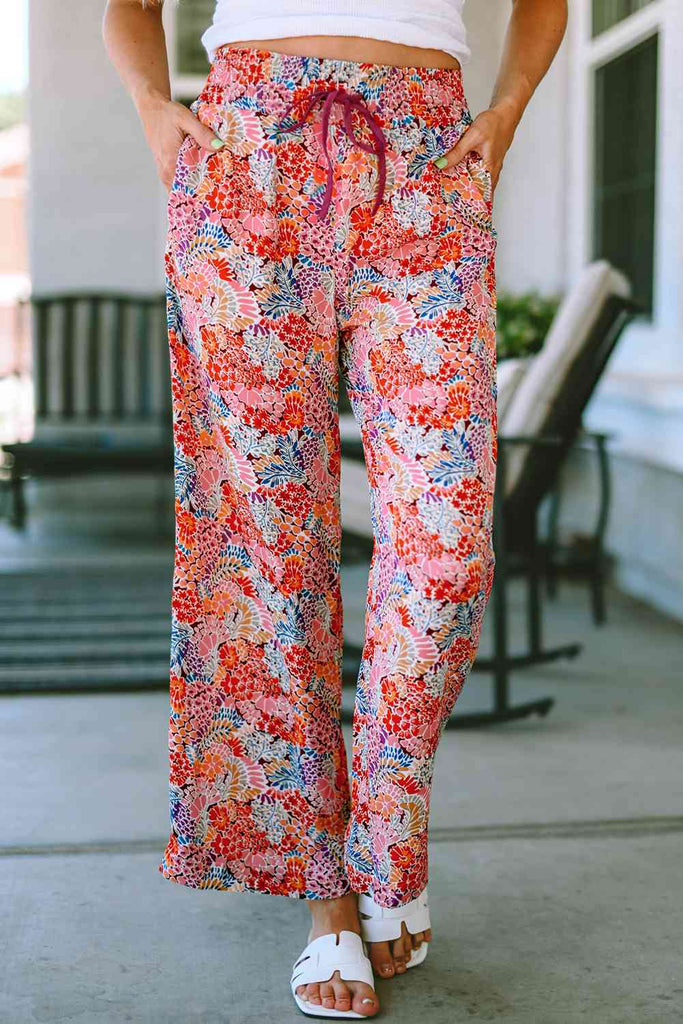 Printed Tie Waist Wide Leg Long Pants-Timber Brooke Boutique, Online Women's Fashion Boutique in Amarillo, Texas