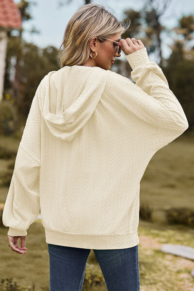 Drawstring Zip Up Dropped Shoulder Hoodie-Timber Brooke Boutique, Online Women's Fashion Boutique in Amarillo, Texas