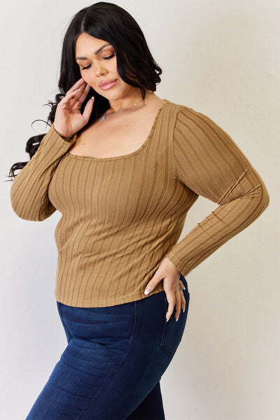 Basic Bae Full Size Ribbed Long Sleeve T-Shirt-Timber Brooke Boutique, Online Women's Fashion Boutique in Amarillo, Texas