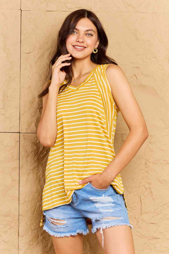 Doublju Talk To Me Full Size Striped Sleeveless V-Neck Top-Timber Brooke Boutique, Online Women's Fashion Boutique in Amarillo, Texas