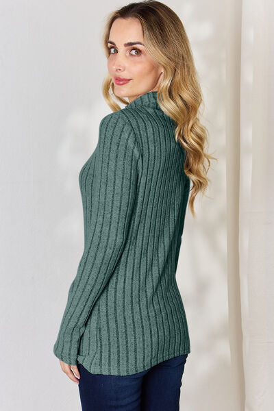 Basic Bae Full Size Ribbed Mock Neck Long Sleeve T-Shirt-Timber Brooke Boutique, Online Women's Fashion Boutique in Amarillo, Texas