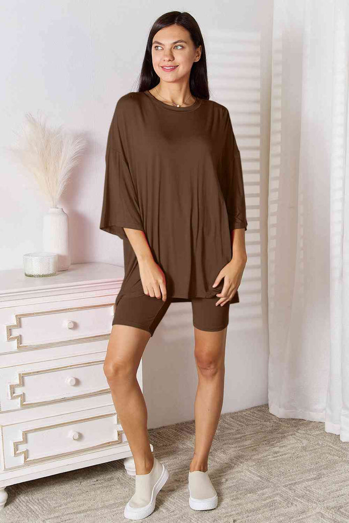 Basic Bae Full Size Soft Rayon Three-Quarter Sleeve Top and Shorts Set-Timber Brooke Boutique, Online Women's Fashion Boutique in Amarillo, Texas