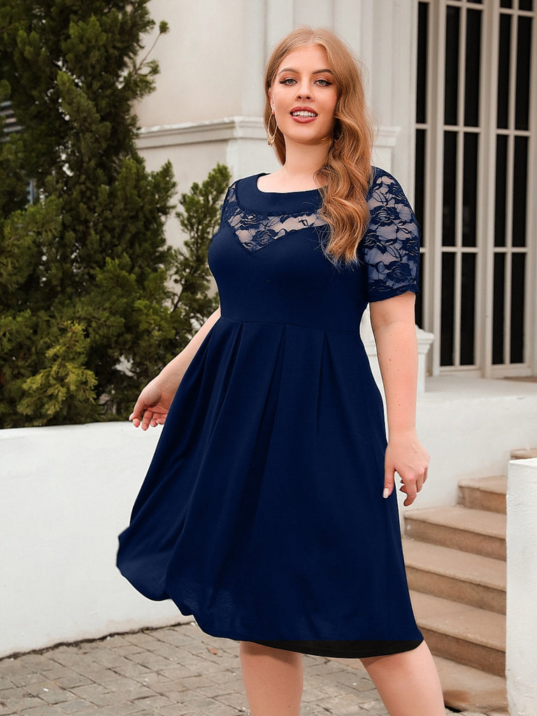 Plus Size Ruched Round Neck Short Sleeve Dress-Timber Brooke Boutique, Online Women's Fashion Boutique in Amarillo, Texas