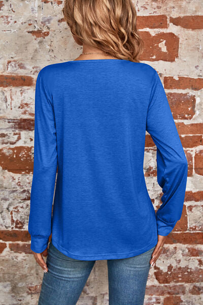 Ruched Square Neck Long Sleeve T-Shirt-Timber Brooke Boutique, Online Women's Fashion Boutique in Amarillo, Texas