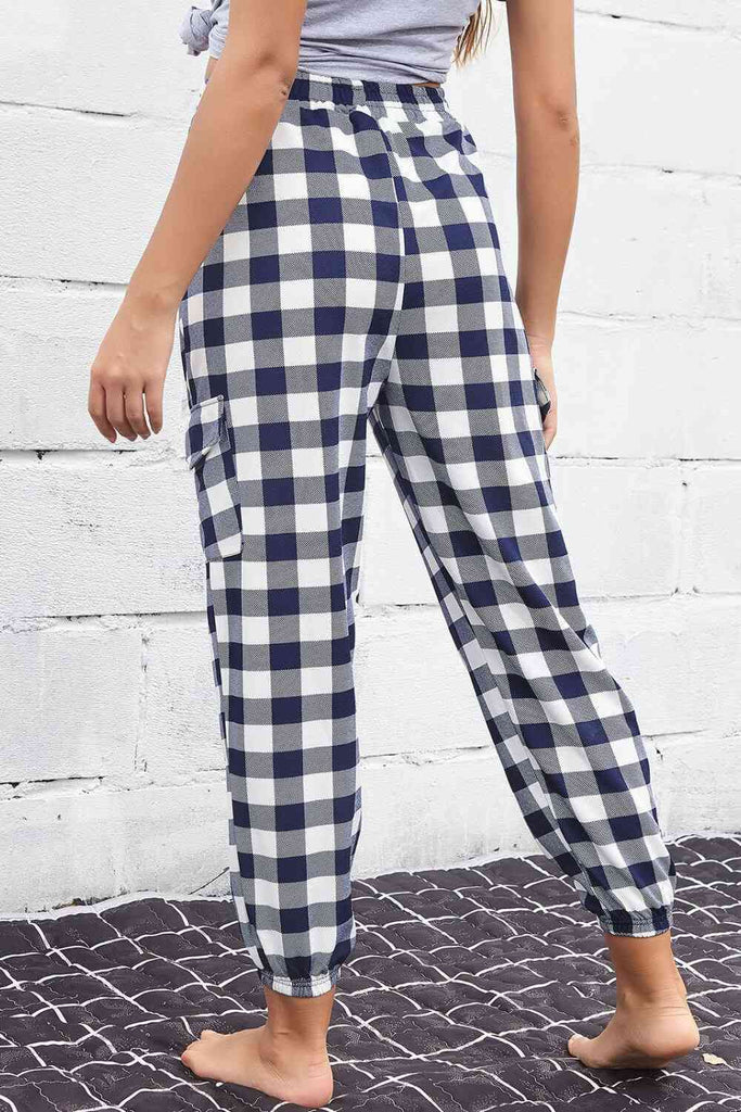 Plaid Elastic High Waist Cargo Pants-Timber Brooke Boutique, Online Women's Fashion Boutique in Amarillo, Texas