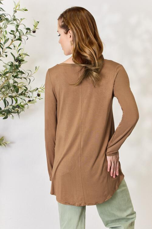 Zenana Full Size Long Sleeve V-Neck Top-Timber Brooke Boutique, Online Women's Fashion Boutique in Amarillo, Texas