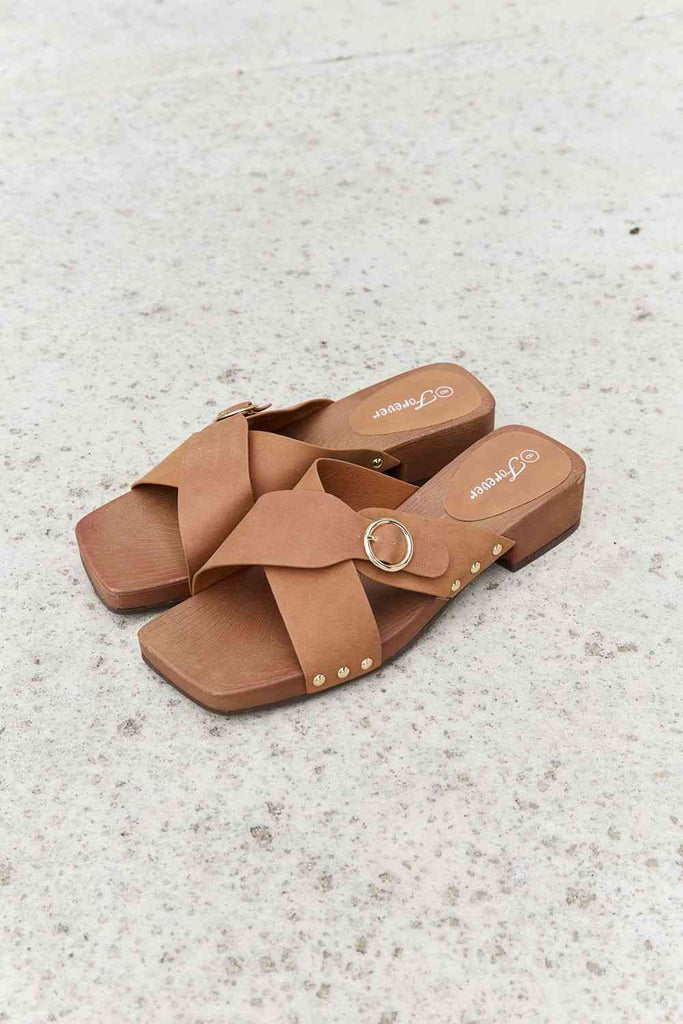 Forever Link Square Toe Cross Strap Buckle Clog Sandal in Ochre-Timber Brooke Boutique, Online Women's Fashion Boutique in Amarillo, Texas