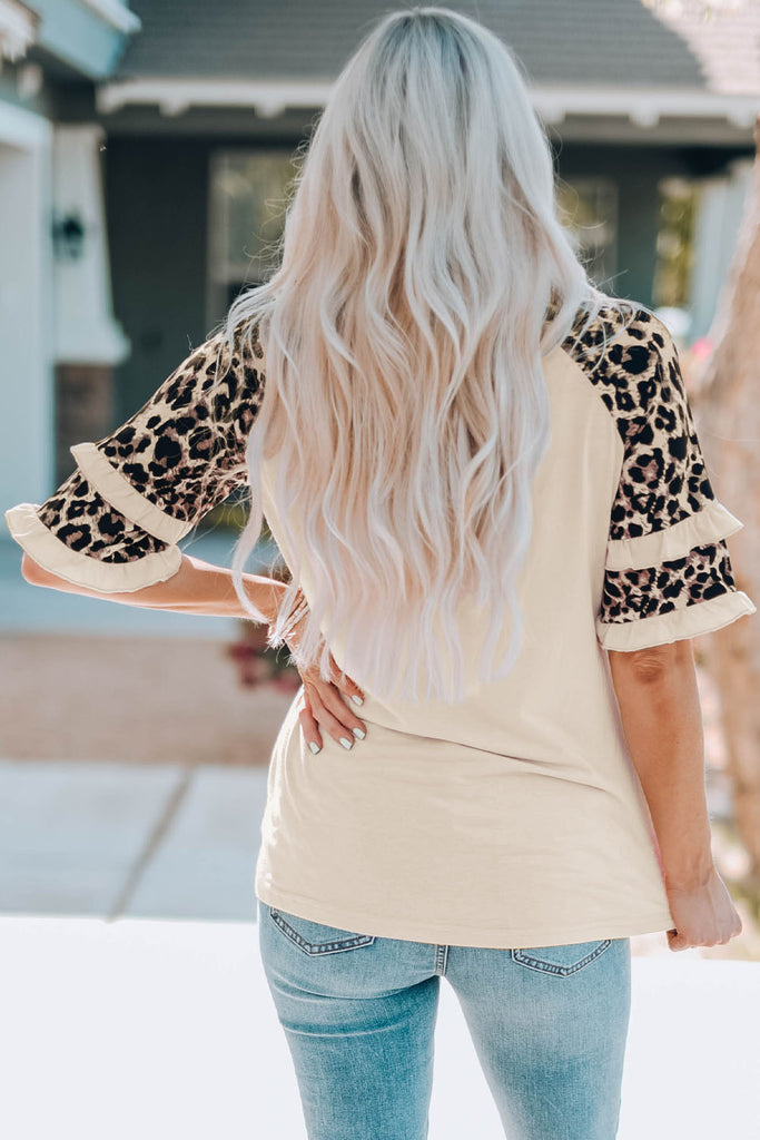 HAPPY EASTER Leopard Graphic Layered Sleeve T-Shirt-Timber Brooke Boutique, Online Women's Fashion Boutique in Amarillo, Texas