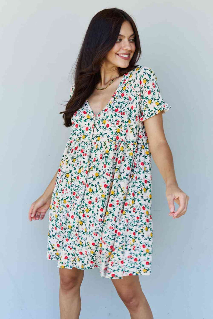 Ninexis Follow Me Full Size V-Neck Ruffle Sleeve Floral Dress-Timber Brooke Boutique, Online Women's Fashion Boutique in Amarillo, Texas