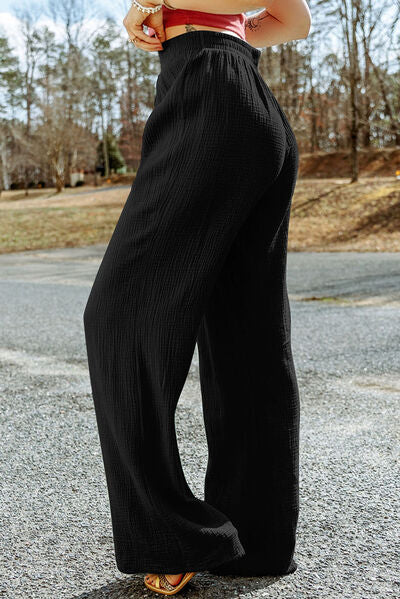 Texture Tied Wide Leg Pants-Timber Brooke Boutique, Online Women's Fashion Boutique in Amarillo, Texas