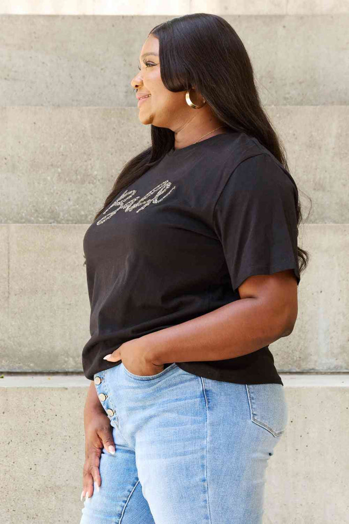 Davi & Dani "Babe" Full Size Glitter Lettering Printed T-Shirt in Black-Timber Brooke Boutique, Online Women's Fashion Boutique in Amarillo, Texas