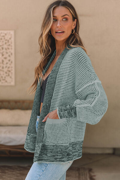 Waffle-knit Pocketed Open Front Cardigan-Timber Brooke Boutique, Online Women's Fashion Boutique in Amarillo, Texas