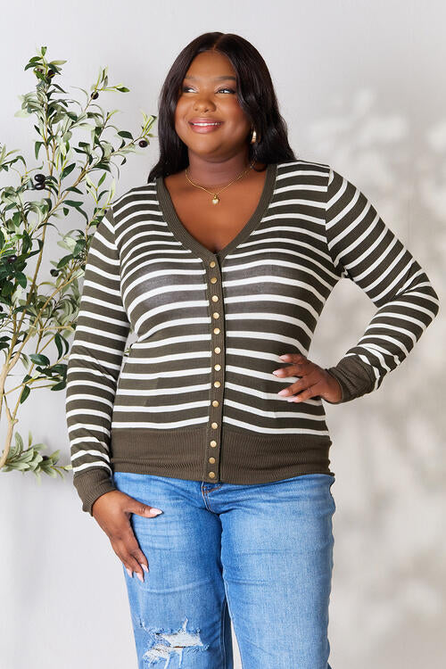 Zenana Full Size Striped Snap Down Cardigan-Timber Brooke Boutique, Online Women's Fashion Boutique in Amarillo, Texas
