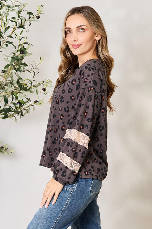 Jade By Jane Full Size Leopard Lace Detail Blouse-Timber Brooke Boutique, Online Women's Fashion Boutique in Amarillo, Texas