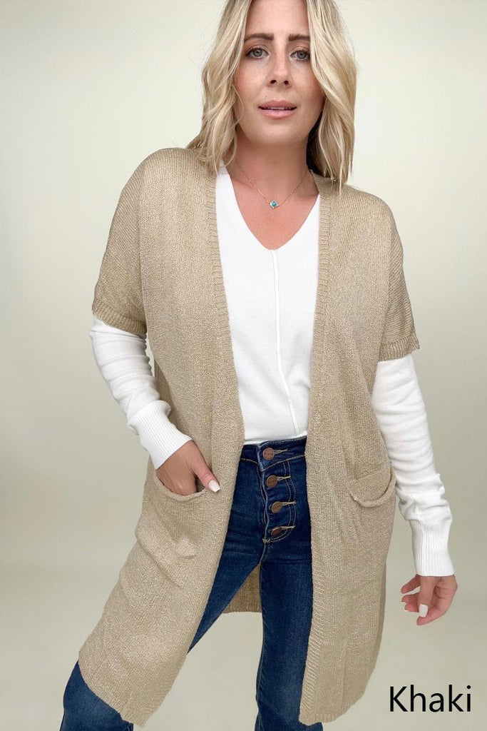 Shorts Sleeve Light Knit Dolman Cardigan-Cardigans-Timber Brooke Boutique, Online Women's Fashion Boutique in Amarillo, Texas