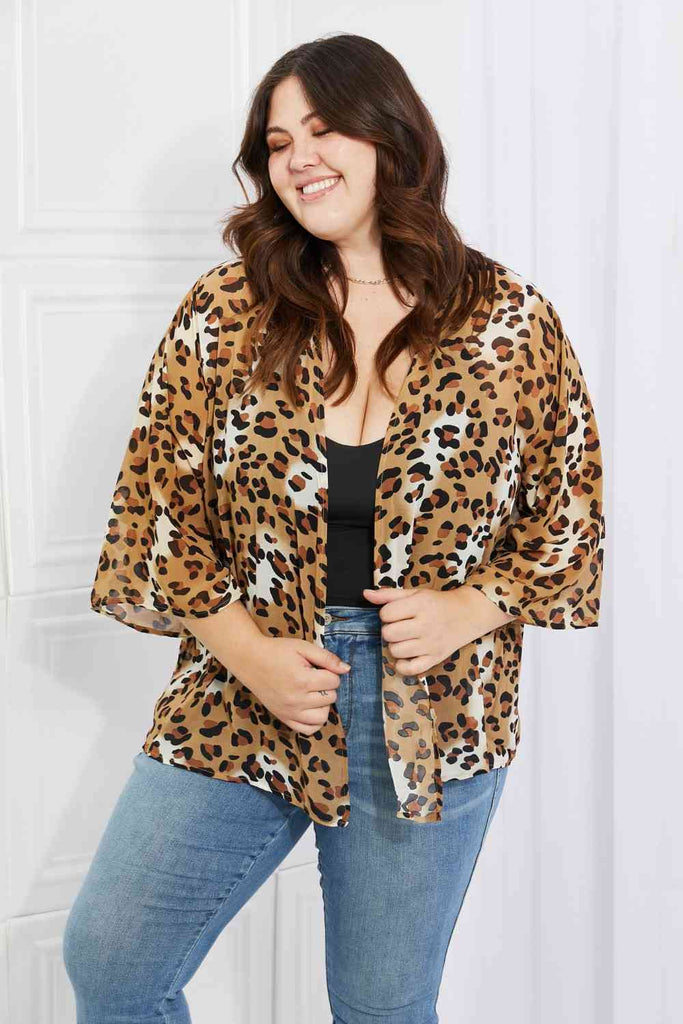 Melody Wild Muse Full Size Animal Print Kimono in Camel-Timber Brooke Boutique, Online Women's Fashion Boutique in Amarillo, Texas