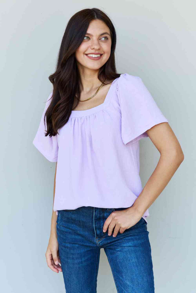 Ninexis Keep Me Close Square Neck Short Sleeve Blouse in Lavender-Timber Brooke Boutique, Online Women's Fashion Boutique in Amarillo, Texas