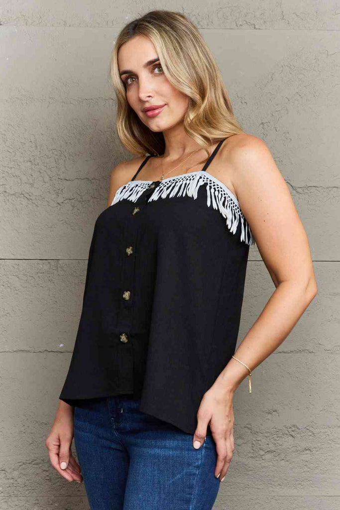 Ninexis It's About Time Lace Detail Loose Cami Top-Timber Brooke Boutique, Online Women's Fashion Boutique in Amarillo, Texas