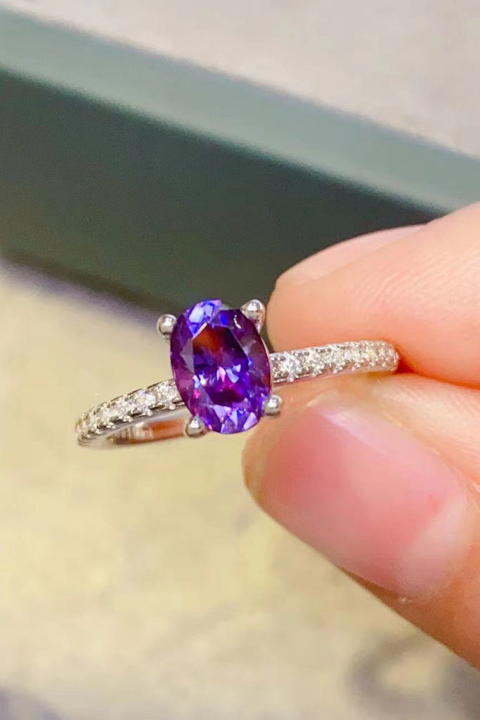 1 Carat Purple Moissanite 4-Prong Ring-Timber Brooke Boutique, Online Women's Fashion Boutique in Amarillo, Texas