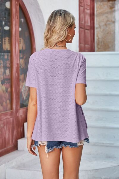 Eyelet Open Front Short Sleeve Cover Up-Timber Brooke Boutique, Online Women's Fashion Boutique in Amarillo, Texas
