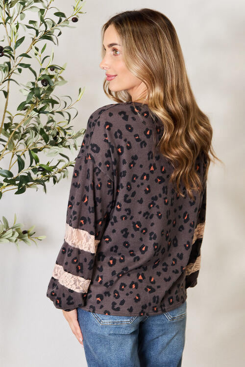 Jade By Jane Full Size Leopard Lace Detail Blouse-Timber Brooke Boutique, Online Women's Fashion Boutique in Amarillo, Texas