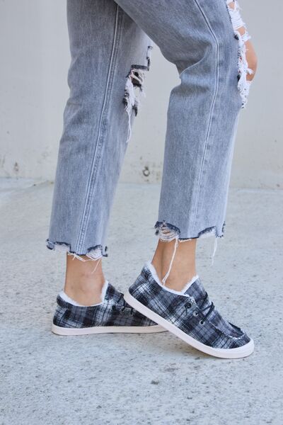 Forever Link Plaid Plush Flat Sneakers-Timber Brooke Boutique, Online Women's Fashion Boutique in Amarillo, Texas