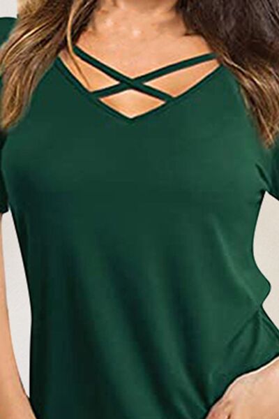 Crisscross Short Sleeve T-Shirt-Timber Brooke Boutique, Online Women's Fashion Boutique in Amarillo, Texas