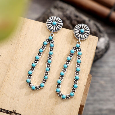 Flower Artificial Turquoise Teardrop Earrings-Timber Brooke Boutique, Online Women's Fashion Boutique in Amarillo, Texas