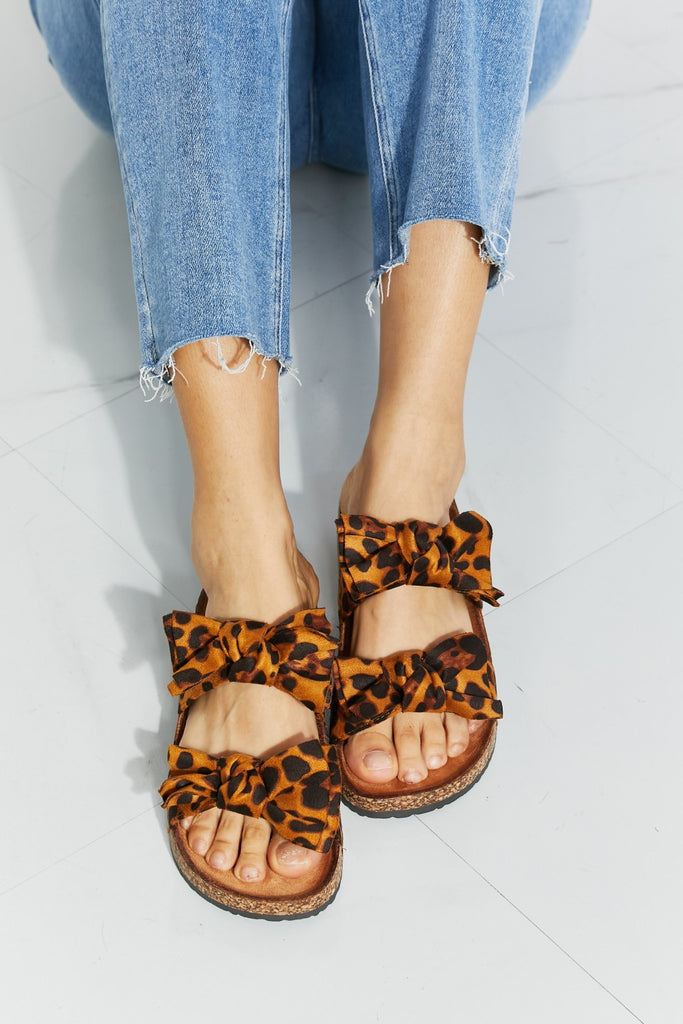 Forever Link Fiercely Feminine Leopard Bow Slide Sandals-Timber Brooke Boutique, Online Women's Fashion Boutique in Amarillo, Texas
