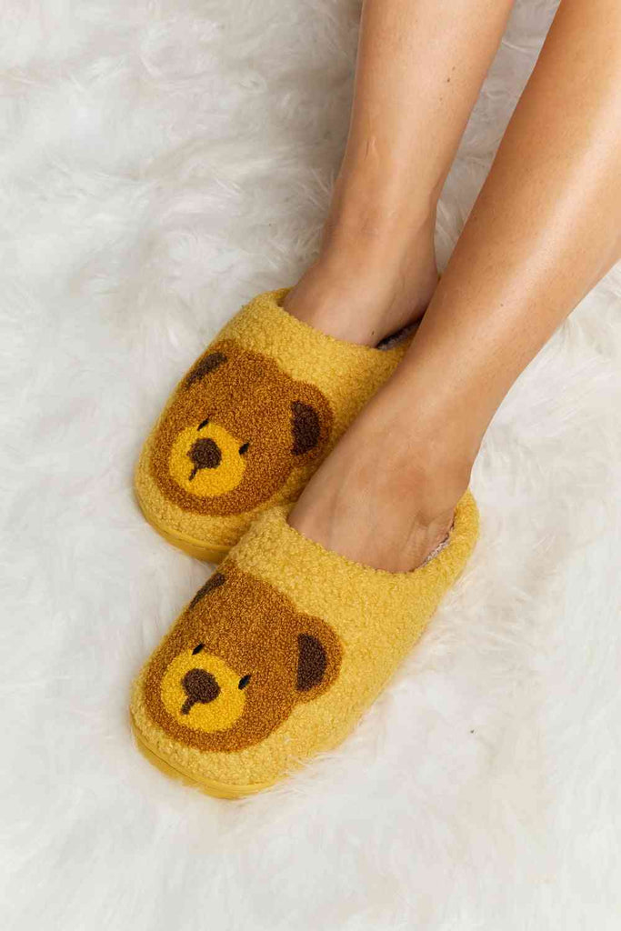 Melody Teddy Bear Print Plush Slide Slippers-Timber Brooke Boutique, Online Women's Fashion Boutique in Amarillo, Texas