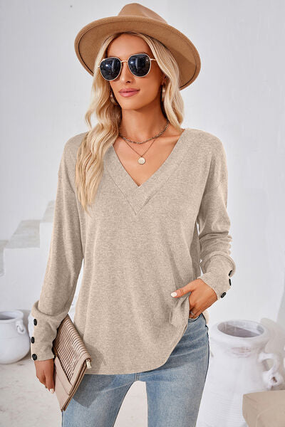 V-Neck Dropped Shoulder T-Shirt-Timber Brooke Boutique, Online Women's Fashion Boutique in Amarillo, Texas