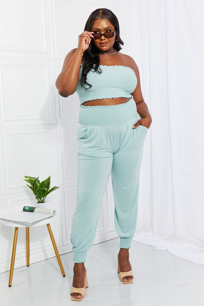 Zenana Full Size Stylish Comfort Smocked Tube Top & Joggers Set-Timber Brooke Boutique, Online Women's Fashion Boutique in Amarillo, Texas