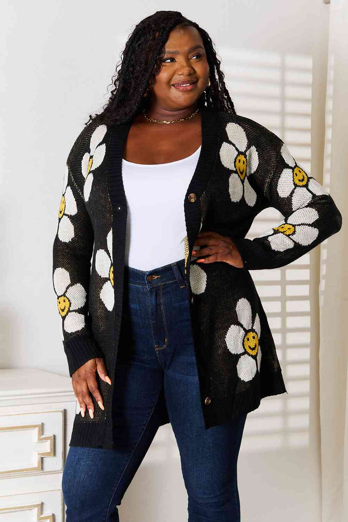 Double Take Floral Button Down Longline Cardigan-Cardigans and Wraps-Timber Brooke Boutique, Online Women's Fashion Boutique in Amarillo, Texas
