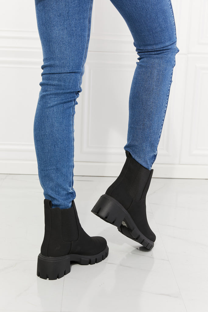 MMShoes Work For It Matte Lug Sole Chelsea Boots in Black-Timber Brooke Boutique, Online Women's Fashion Boutique in Amarillo, Texas