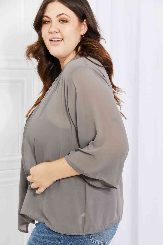 Melody Just Breathe Full Size Chiffon Kimono in Grey-Timber Brooke Boutique, Online Women's Fashion Boutique in Amarillo, Texas