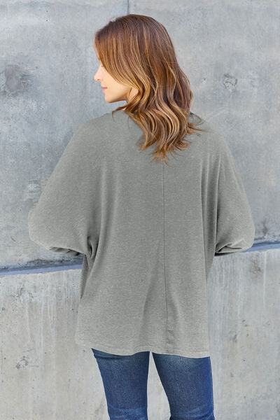 Double Take Full Size Round Neck Long Sleeve T-Shirt-Timber Brooke Boutique, Online Women's Fashion Boutique in Amarillo, Texas