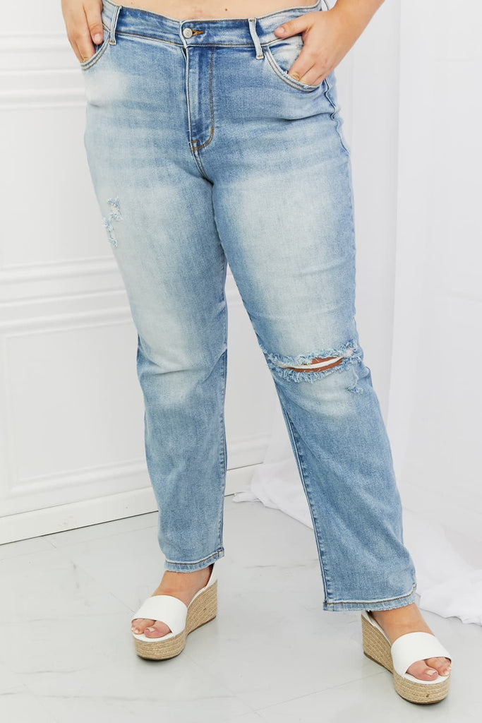 Judy Blue Natalie Full Size Distressed Straight Leg Jeans-Denim-Timber Brooke Boutique, Online Women's Fashion Boutique in Amarillo, Texas