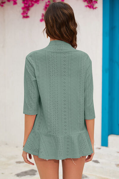 Eyelet Open Front Cardigan-Timber Brooke Boutique, Online Women's Fashion Boutique in Amarillo, Texas
