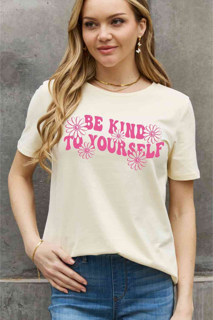 Simply Love Full Size BE KIND TO YOURSELF Flower Graphic Cotton Tee-Timber Brooke Boutique, Online Women's Fashion Boutique in Amarillo, Texas
