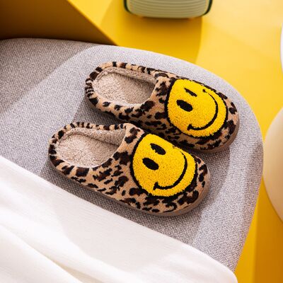 Melody Smiley Face Leopard Slippers-Timber Brooke Boutique, Online Women's Fashion Boutique in Amarillo, Texas