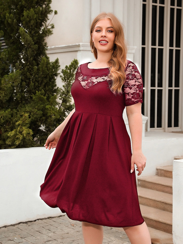 Plus Size Ruched Round Neck Short Sleeve Dress-Timber Brooke Boutique, Online Women's Fashion Boutique in Amarillo, Texas