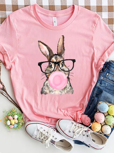 Rabbit Round Neck Short Sleeve T-Shirt-Timber Brooke Boutique, Online Women's Fashion Boutique in Amarillo, Texas