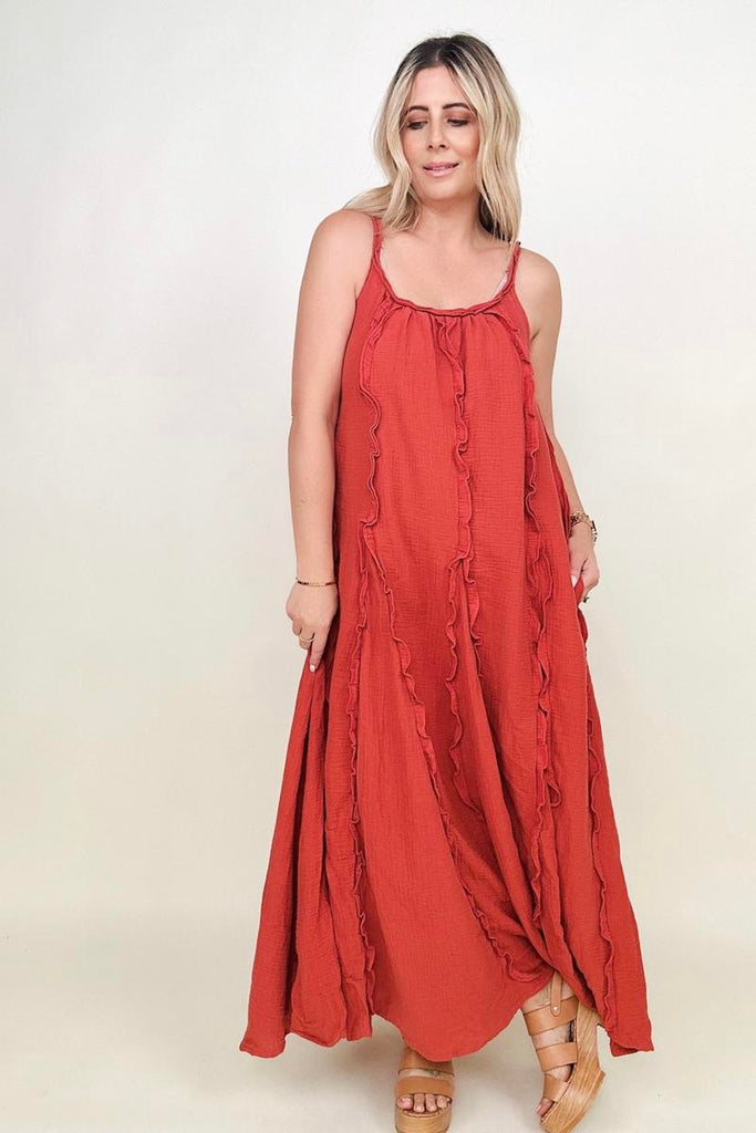 Davi & Dani Ruffle Detail Midi Sundress (Without Belt)-Midi Dresses-Timber Brooke Boutique, Online Women's Fashion Boutique in Amarillo, Texas
