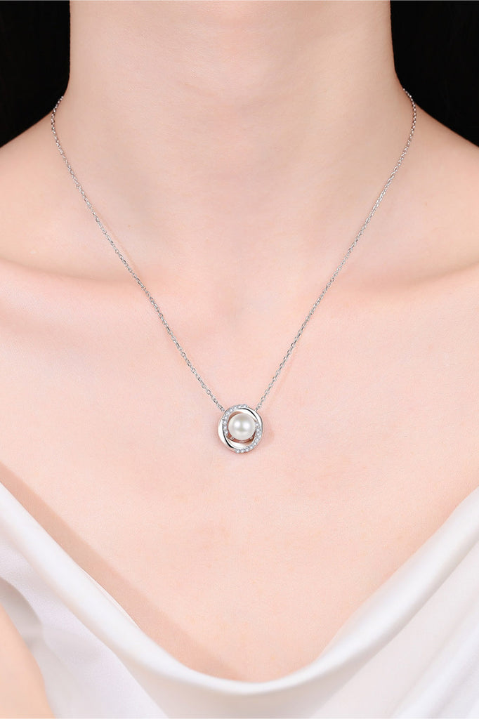 Moissanite Pearl Rhodium-Plated Necklace-Timber Brooke Boutique, Online Women's Fashion Boutique in Amarillo, Texas