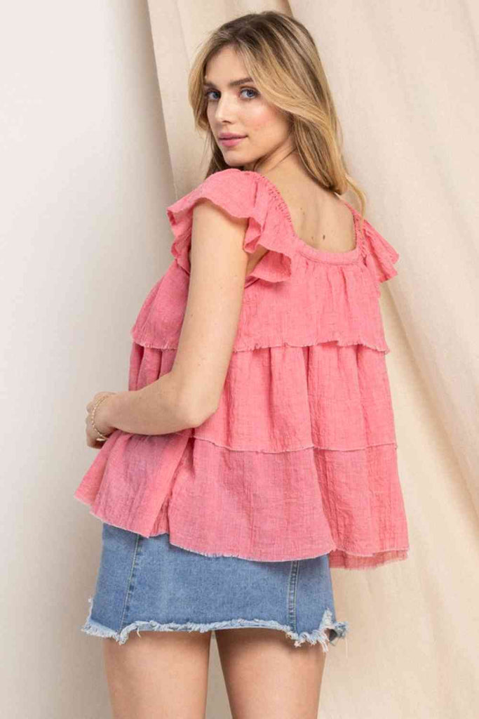 ODDI Full Size Buttoned Ruffled Top-Timber Brooke Boutique, Online Women's Fashion Boutique in Amarillo, Texas