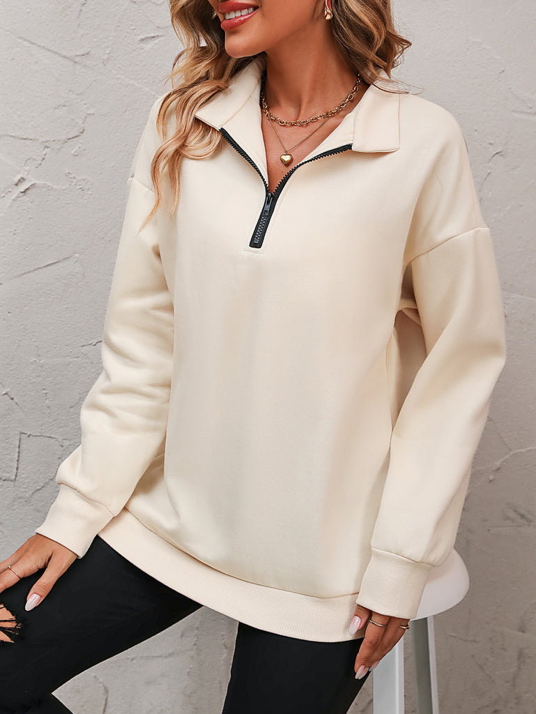 Zip-Up Dropped Shoulder Sweatshirt-Timber Brooke Boutique, Online Women's Fashion Boutique in Amarillo, Texas