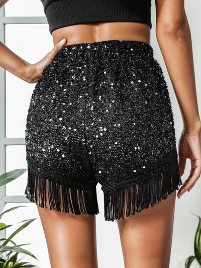 Fringe Sequin Mid-Rise Waist Shorts-Timber Brooke Boutique, Online Women's Fashion Boutique in Amarillo, Texas