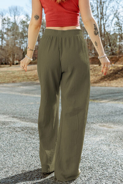 Texture Tied Wide Leg Pants-Timber Brooke Boutique, Online Women's Fashion Boutique in Amarillo, Texas